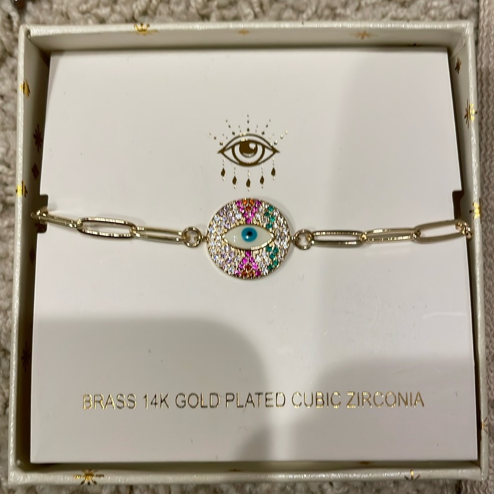 Brass 14K gold plated cubic zirconia bracelet